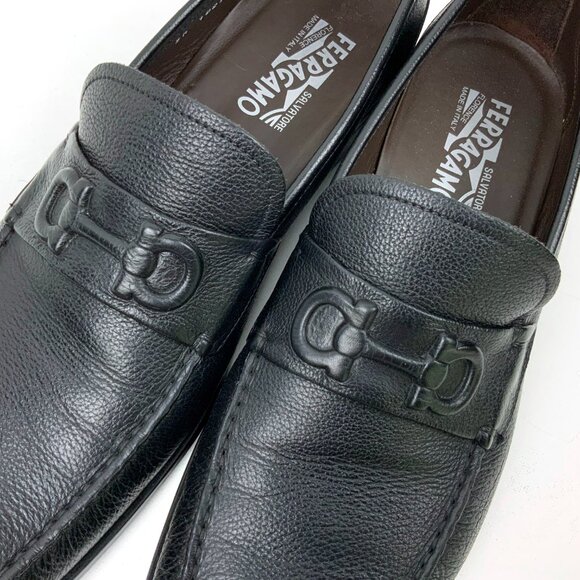 SALVATORE FERRAGAMO  Faraone Embossed Black Leather Loafers Size 13D - Picture 15 of 16